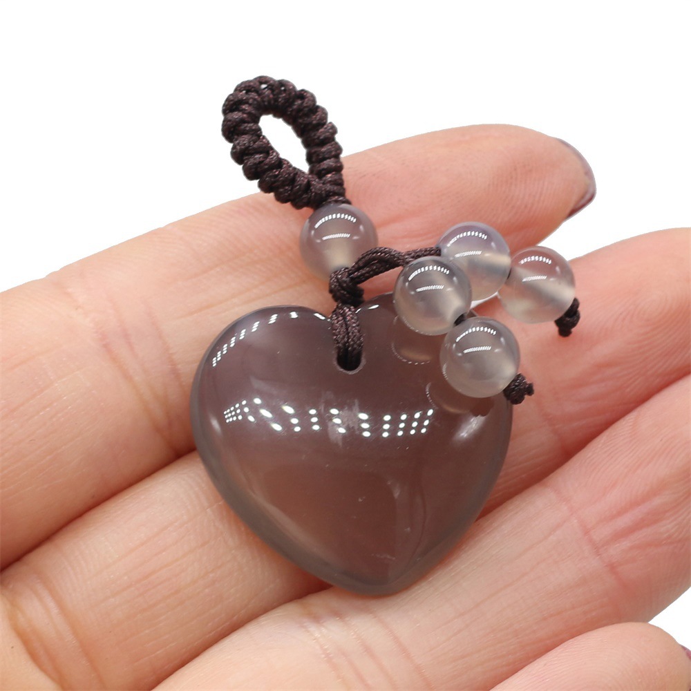 Natural stone heart-shaped semi-precious stone keychain DIY accessory heart-shaped keychain fashion dress accessory chain pic 11