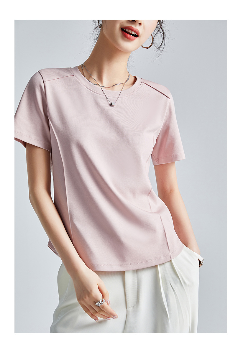 The same style of white short-sleeved off-the-shoulder T-shirt for women in the mall, 25 summer mercerized cotton round-neck base layer T-shirt, half-sleeved pic 32