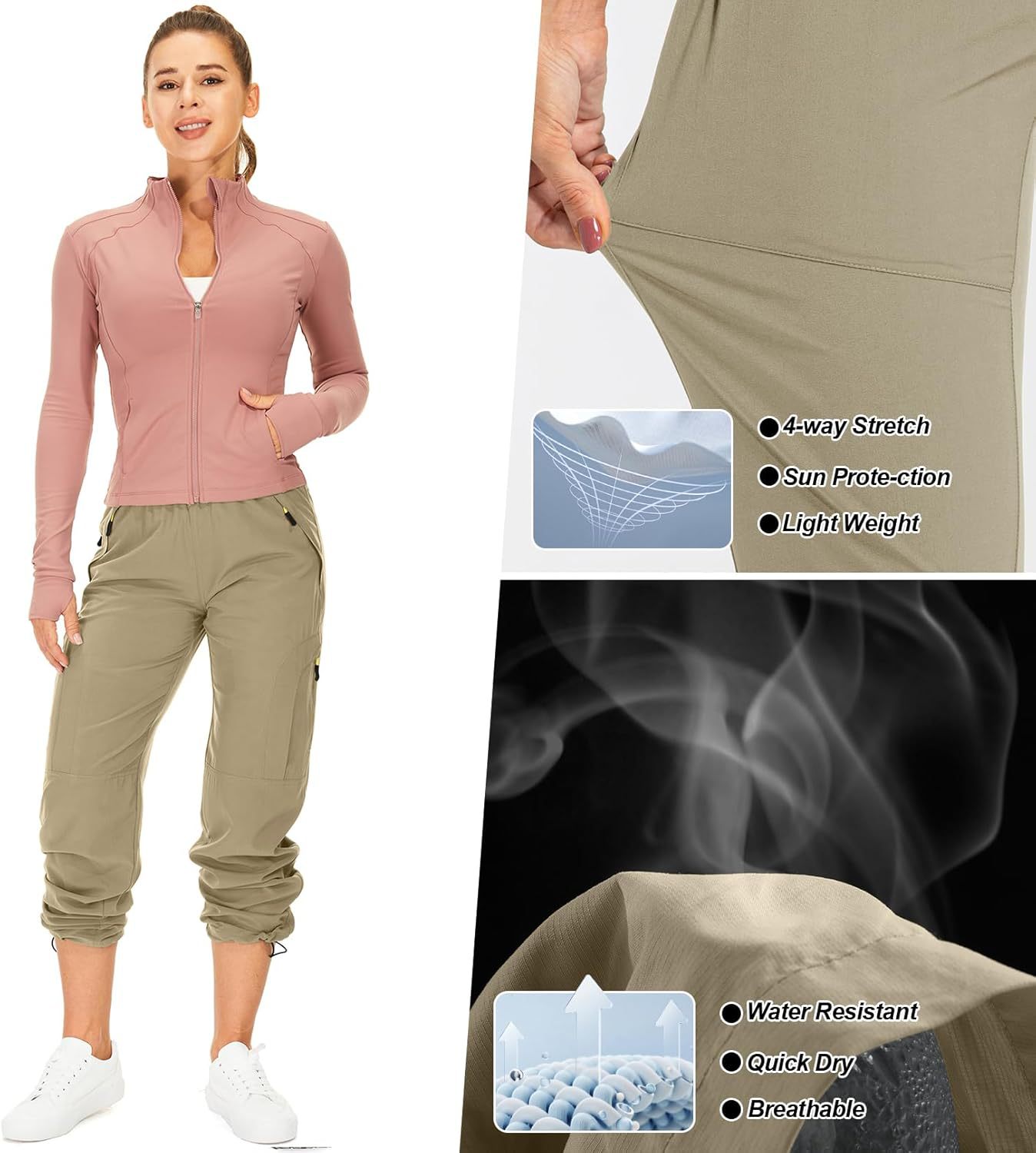 跨境亚马逊新款女士休闲运动舒适长裤拼接束脚松紧工装长裤详情40