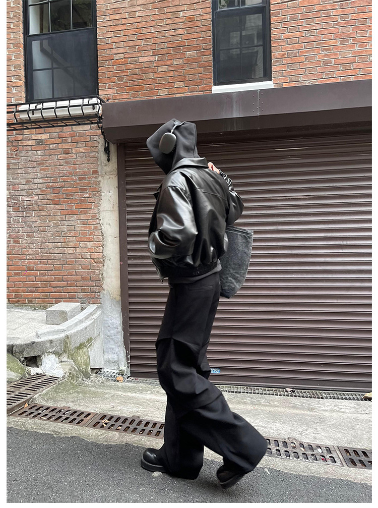 2023 new style cleanfit dress pants with a niche design, pleated, loose, casual, wide-leg, slightly flared floor-length pants for men pic 16