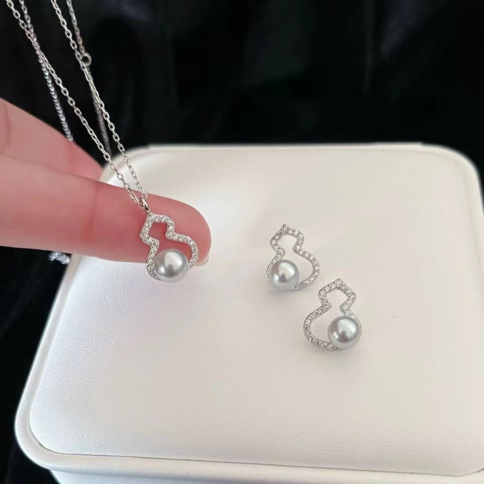 DIY珍珠耳环配件 丹桃S925银针天然珍珠葫芦珍珠耳钉托套装托女详情13