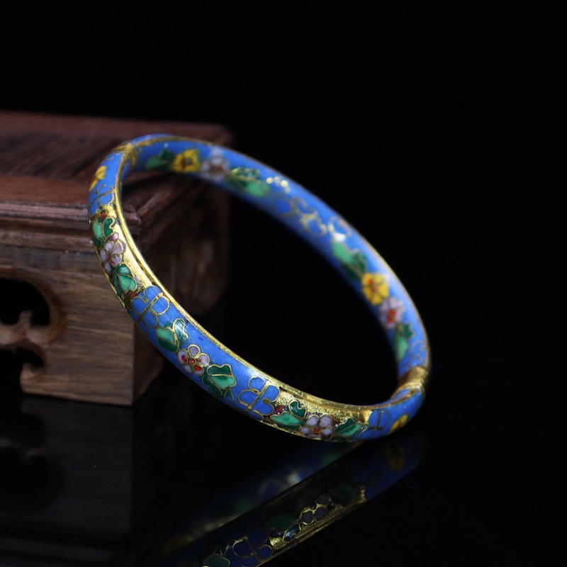 Beijing Cloisonne vintage collectibles, classical ethnic style copper body cloisonne enamel jewelry, semi-gold base bracelet pic 15