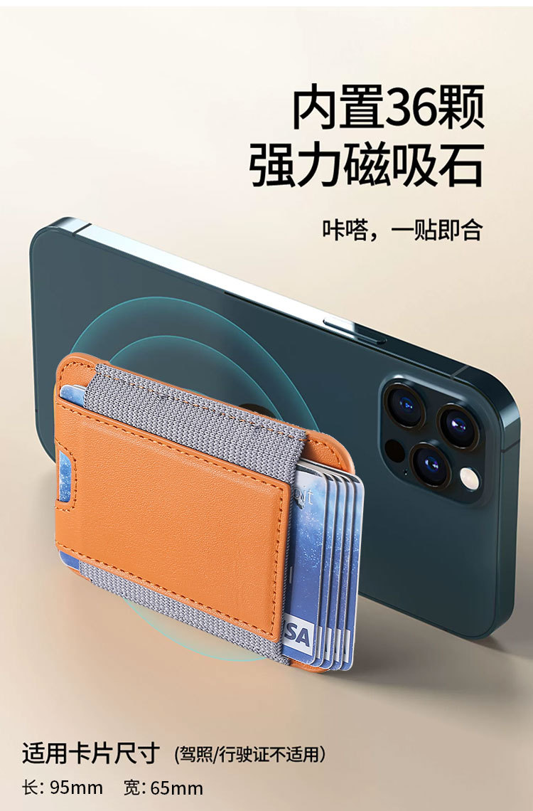 适用iPhone12/14pro磁吸MagSafe苹果手机橡筋PU皮革插卡卡包卡片详情5