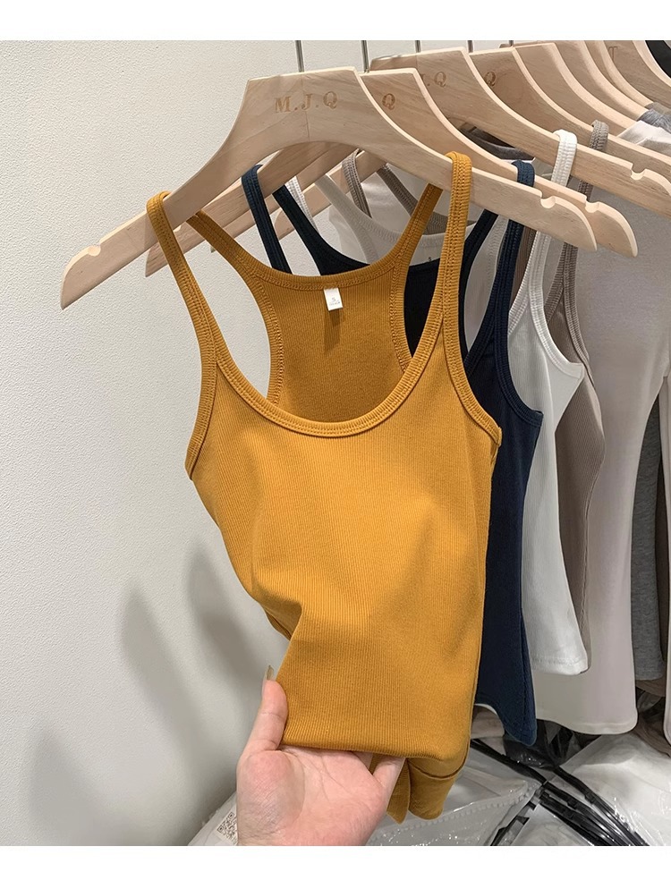 一件代发甜辣U领红色吊带女春夏修身螺纹内搭上衣美式细肩带背心详情21