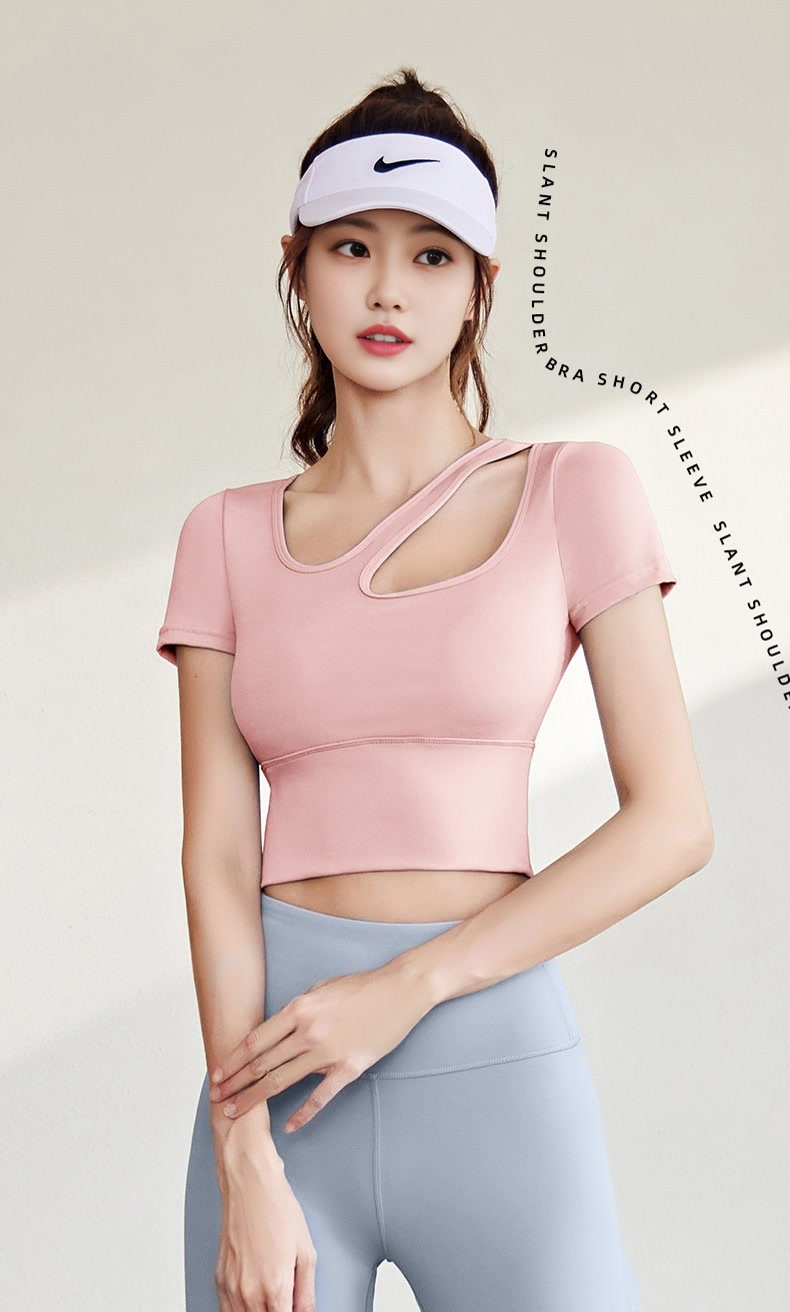 New off-the-shoulder short-sleeved and long pants yoga wear set for women, breathable and slimming, running and exercise one-piece fitness wear pic 4