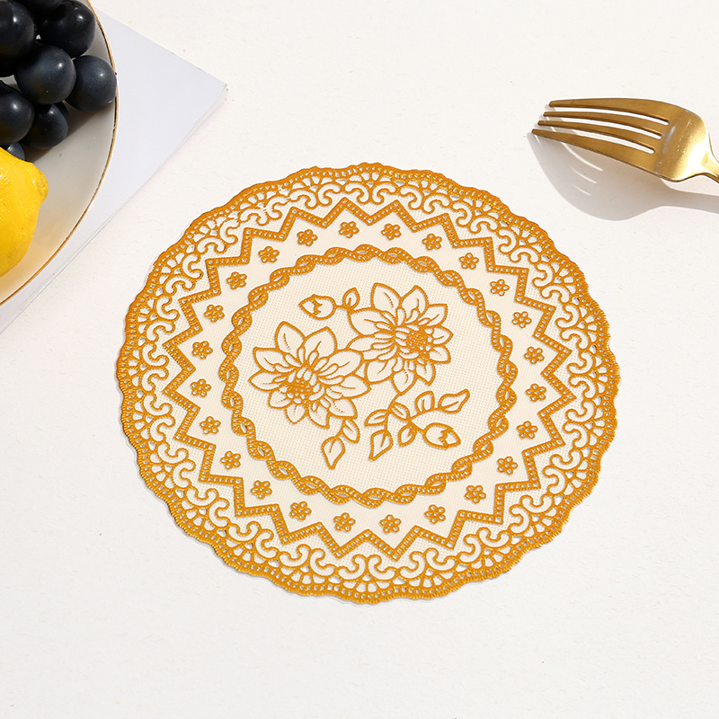 国潮跨境圆形PVC餐垫烫金印花杯垫西餐厅桌垫装饰隔热垫家用碗垫批发详情2