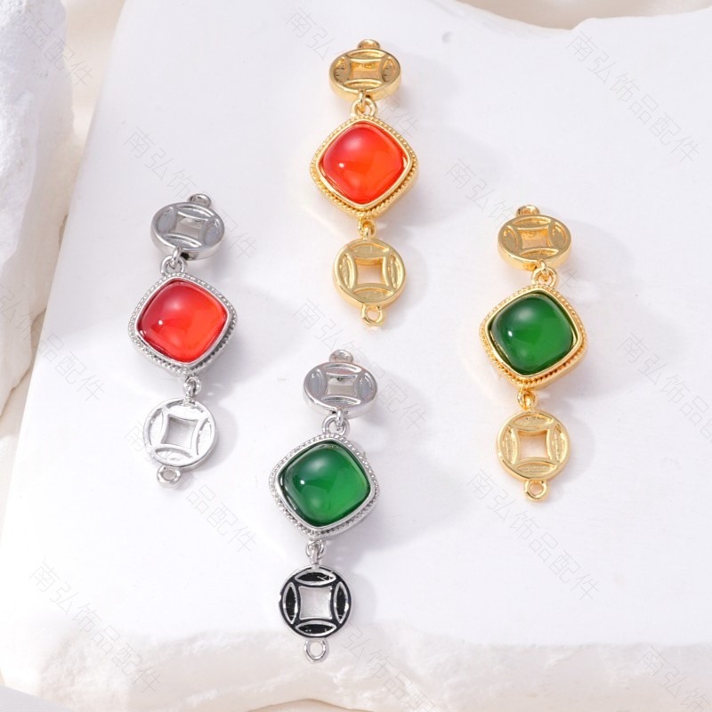 Pearl necklace clasp, copper coin imitation jade inlay clasp, press clasp, connecting clasp, sweater chain diy jewelry accessories pic 13