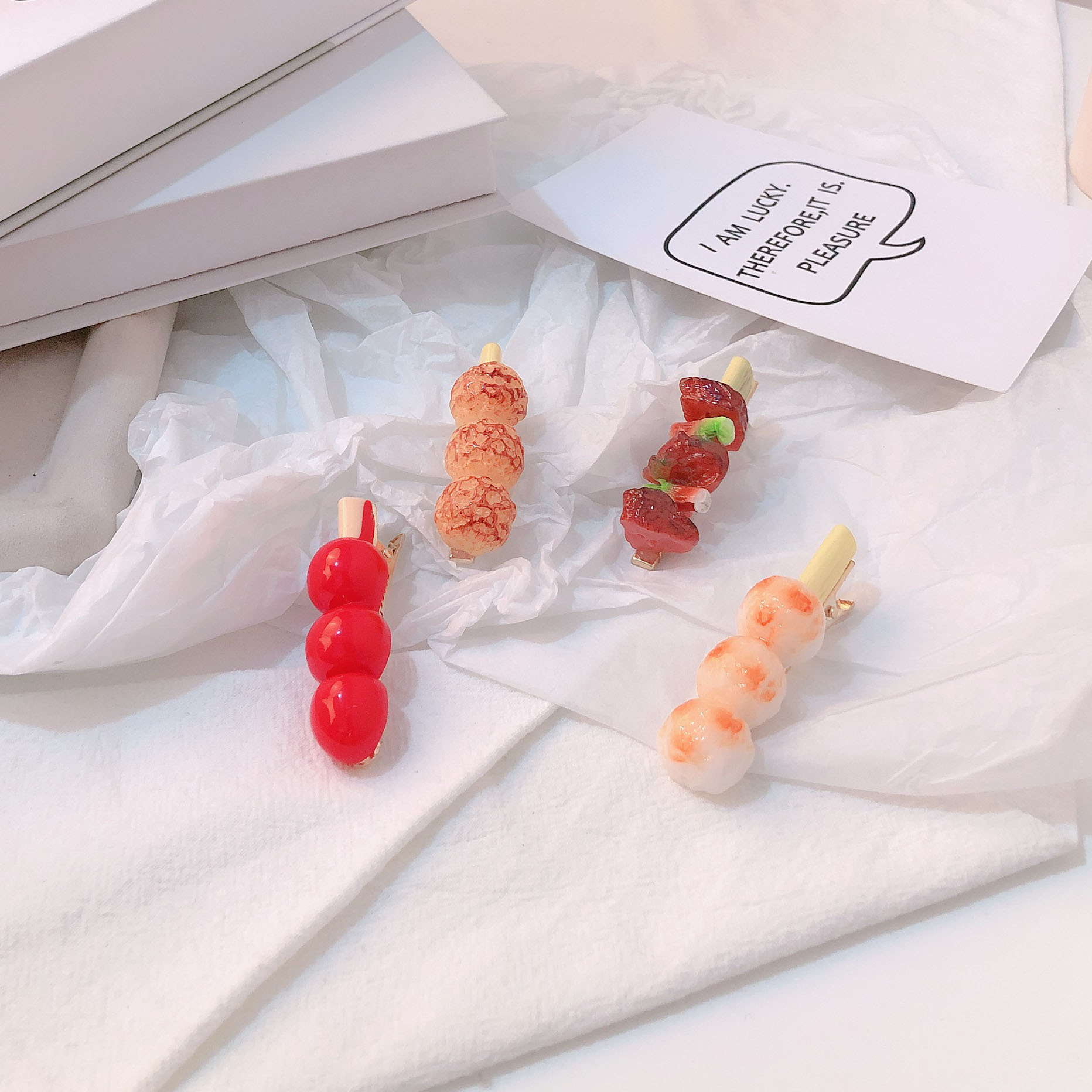 Fun ribs, simulated food, crab claws, funny grilled meat, hair clips, sea cucumber, creative side clips, sugar-coated haws, hair accessories pic 4