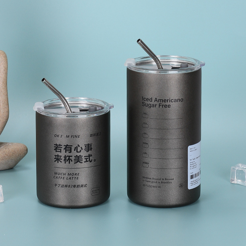 新款保温杯304不锈钢冰美式咖啡杯双层带吸管直身拿铁杯家用便携详情6
