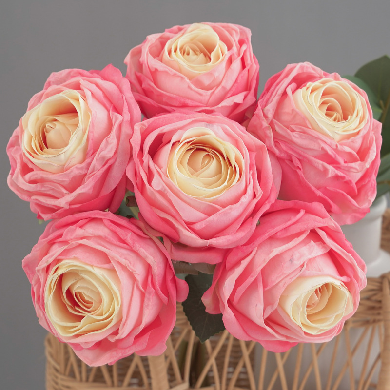 6头焦边荷兰玫 仿真花假花家居装饰婚庆新娘手捧花束摄影道具详情12