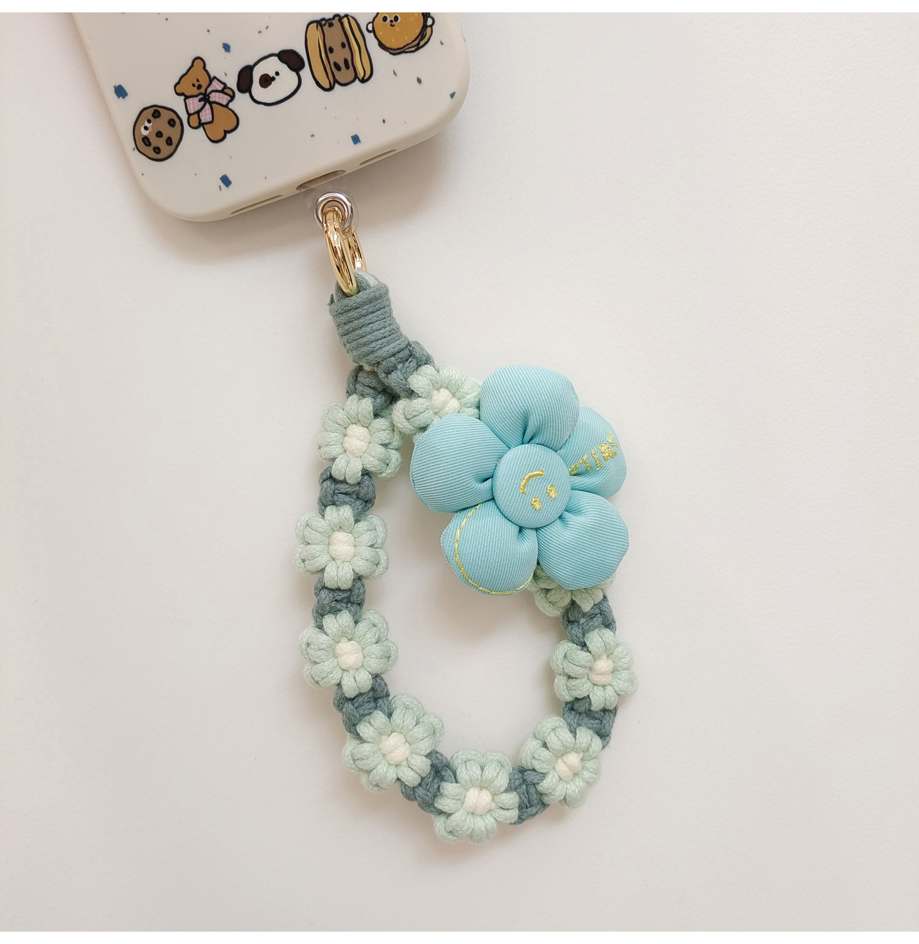 日韩可爱手工编织花朵钥匙扣手机挂件立体花花手腕挂绳手作礼品女详情12