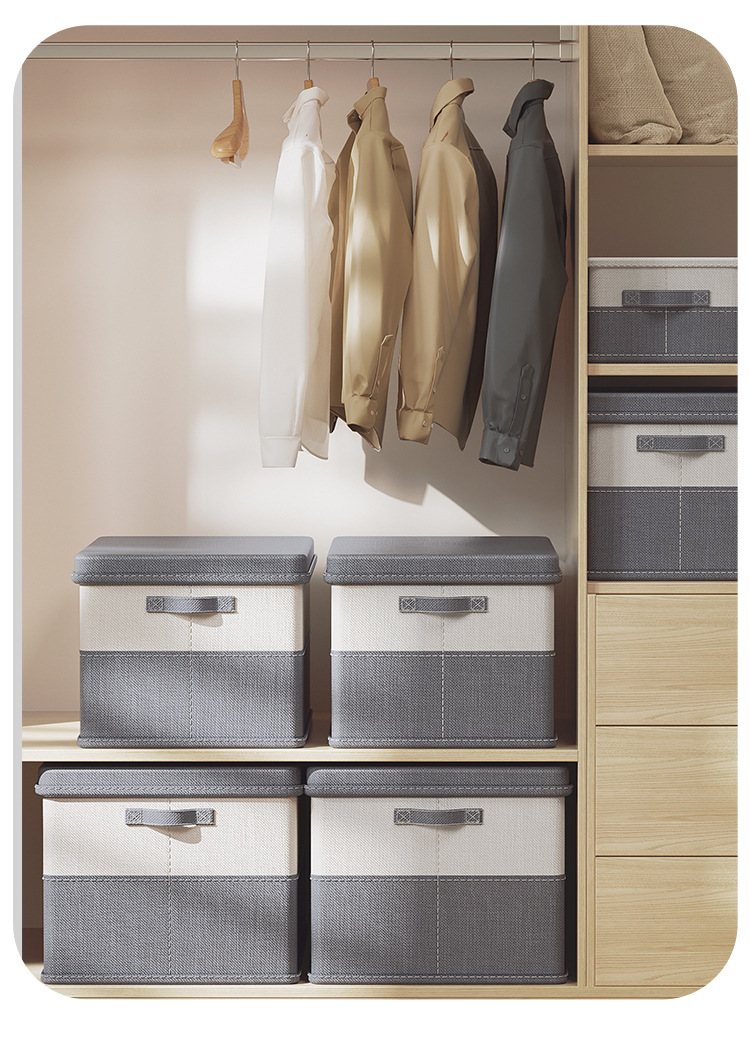 拼色大号棉麻收纳箱家用折叠衣服裤子整理盒双色被子收纳盒日用百货收纳防尘详情13