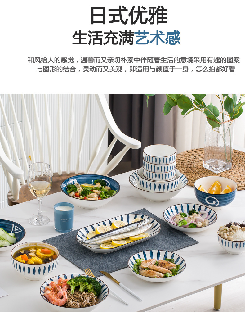 Wholesale of Japanese tableware, underglaze colored bowls, plates and saucers, household Jingdezhen ceramic rice bowls, noodle bowls, soup bowls, fish plates and vegetable plates pic 6