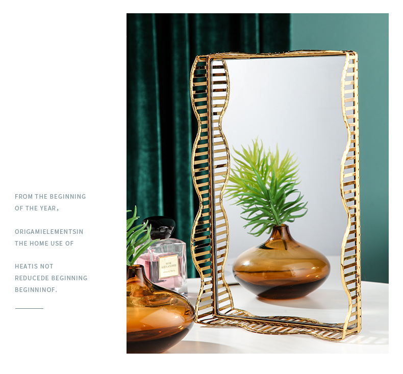 铁艺玻璃镜面果盘婚礼果盘北欧金属化妆品收纳托盘果盘大号容量详情7