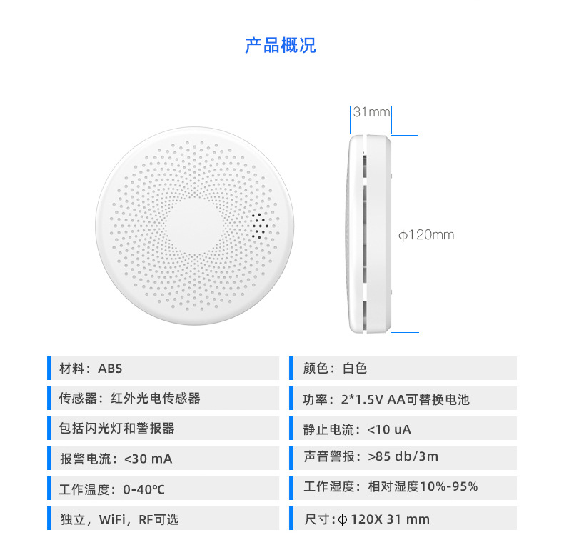 涂鸦WiFi烟雾与一氧化碳,复合型报警器探测器CO&smoke 二合一报警详情10