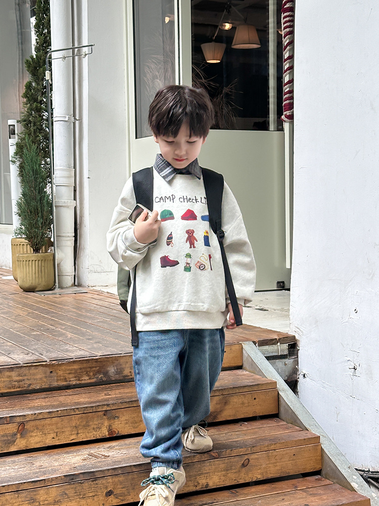 艾摩贝贝中小大儿童宽松可爱卡通卫衣男女童2025春圆领BOBO上衣潮详情42