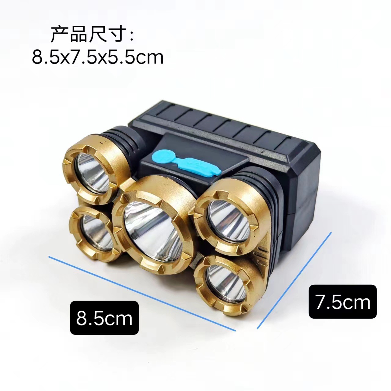 Cross-border high-intensity long-range 5LED headlamp, outdoor portable flashlight, night riding fishing lamp, mining lamp, USB charging pic 4