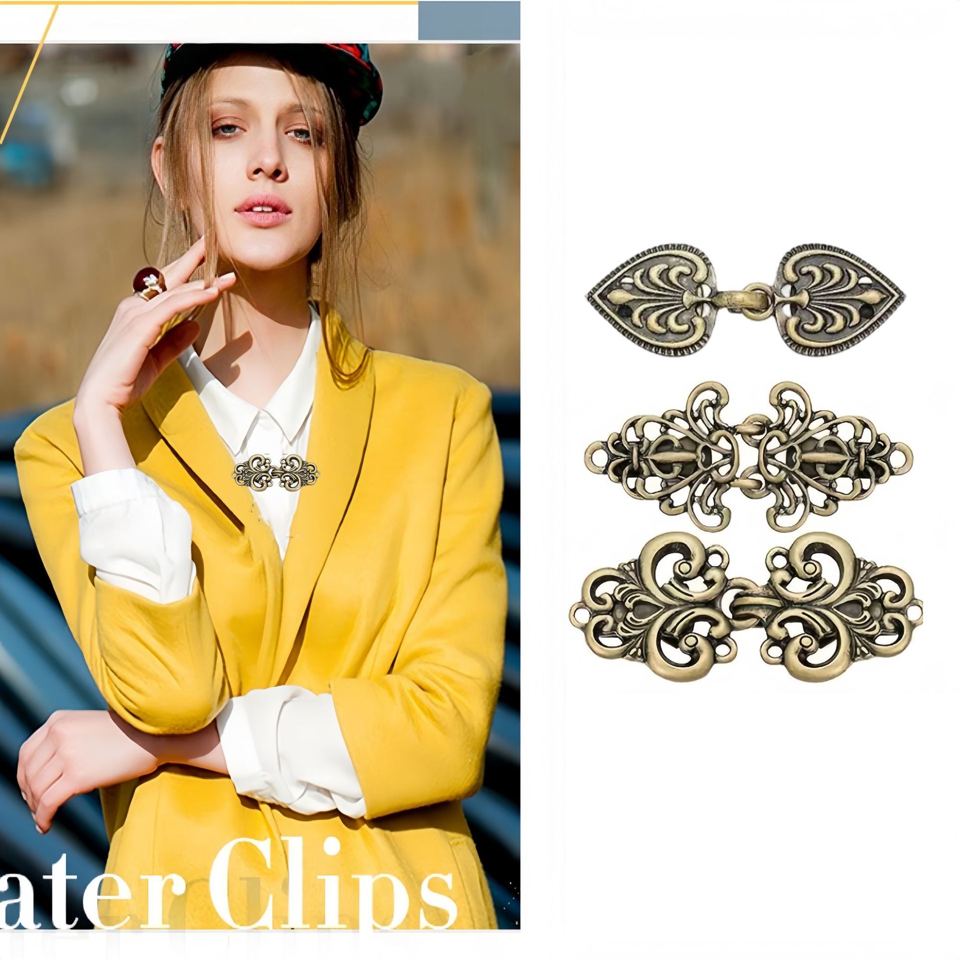 欧美复古合金毛衣夹丝巾开衫扣衬衣领夹防走光束紧夹胸针厂家直销详情13