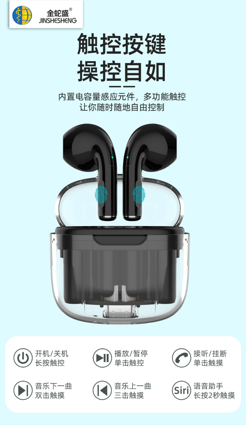 Трансграничная прозрачная bluetooth гарнитура действительно беспроводная TWS с двумя полуушами-полуушами, длинным длинным восстановлением маленьких наушников pic 8