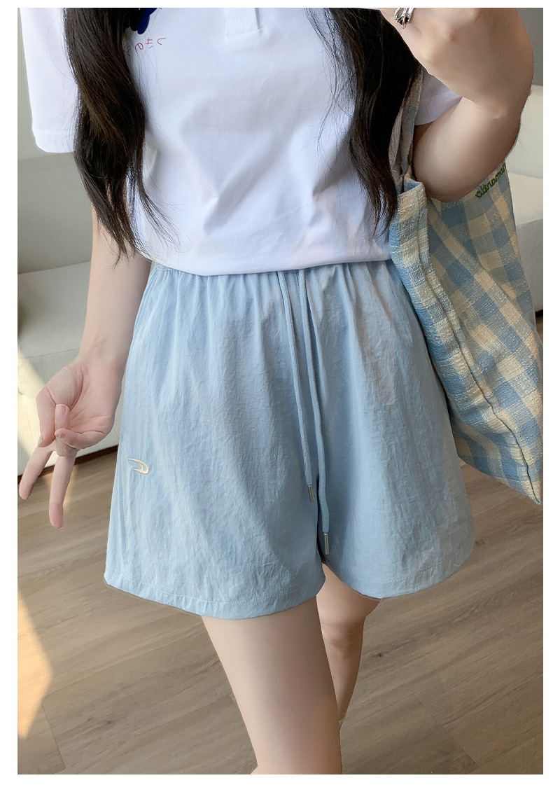 诗之韵速干不易皱刺绣短裤女高腰休闲运动阔腿百搭时尚马卡龙短裤详情14