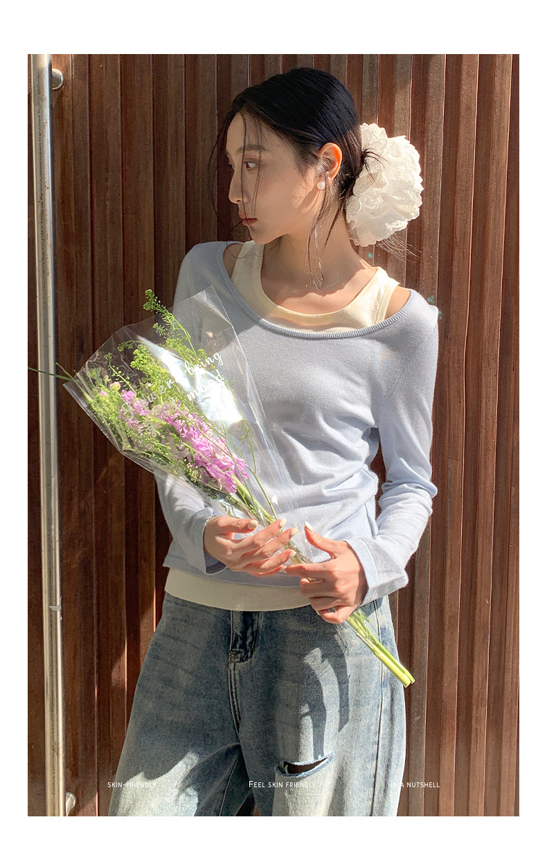 衣尔衫 清晨阳光 韩系假两件简约氛围感针织衫女气质新款温柔0326详情11