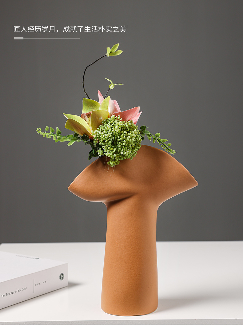 2025 New creative French flower arrangement vase, simple ceramic flower vase, hotel living room dining table, dried and fresh flowers, hydroponic decoration, home decor pic 5