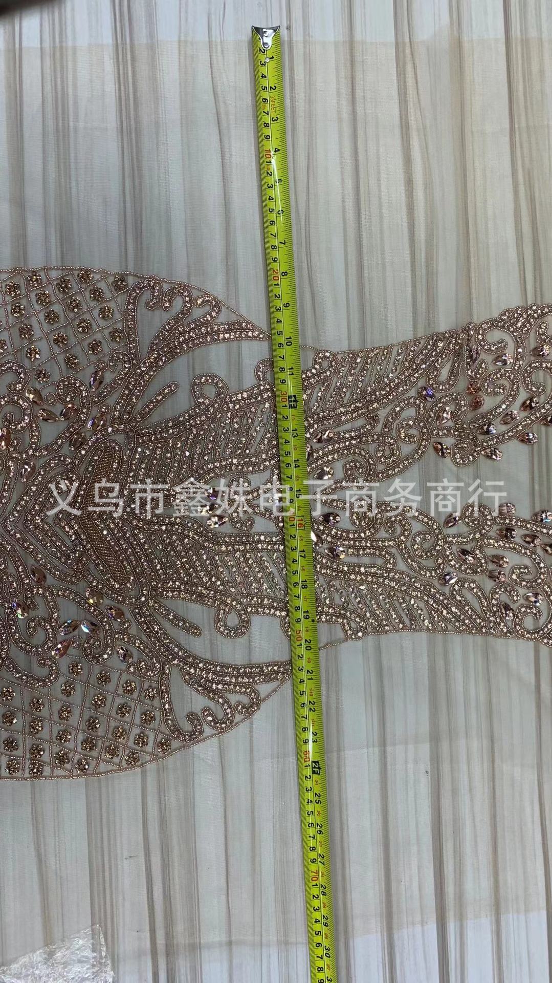 钩针款手工款钉珠婚纱礼服V领网纱贴花服装辅料详情14