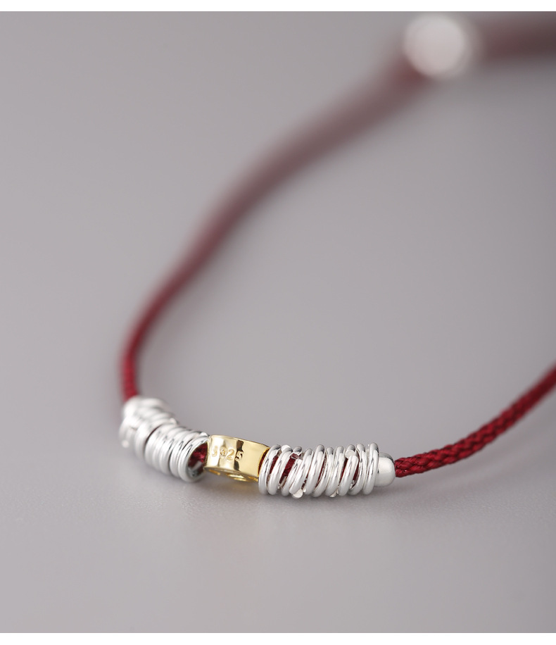 925纯银金银拼色钱币银圈红绳脚链女简约新中式设计脚裸链F4074详情14