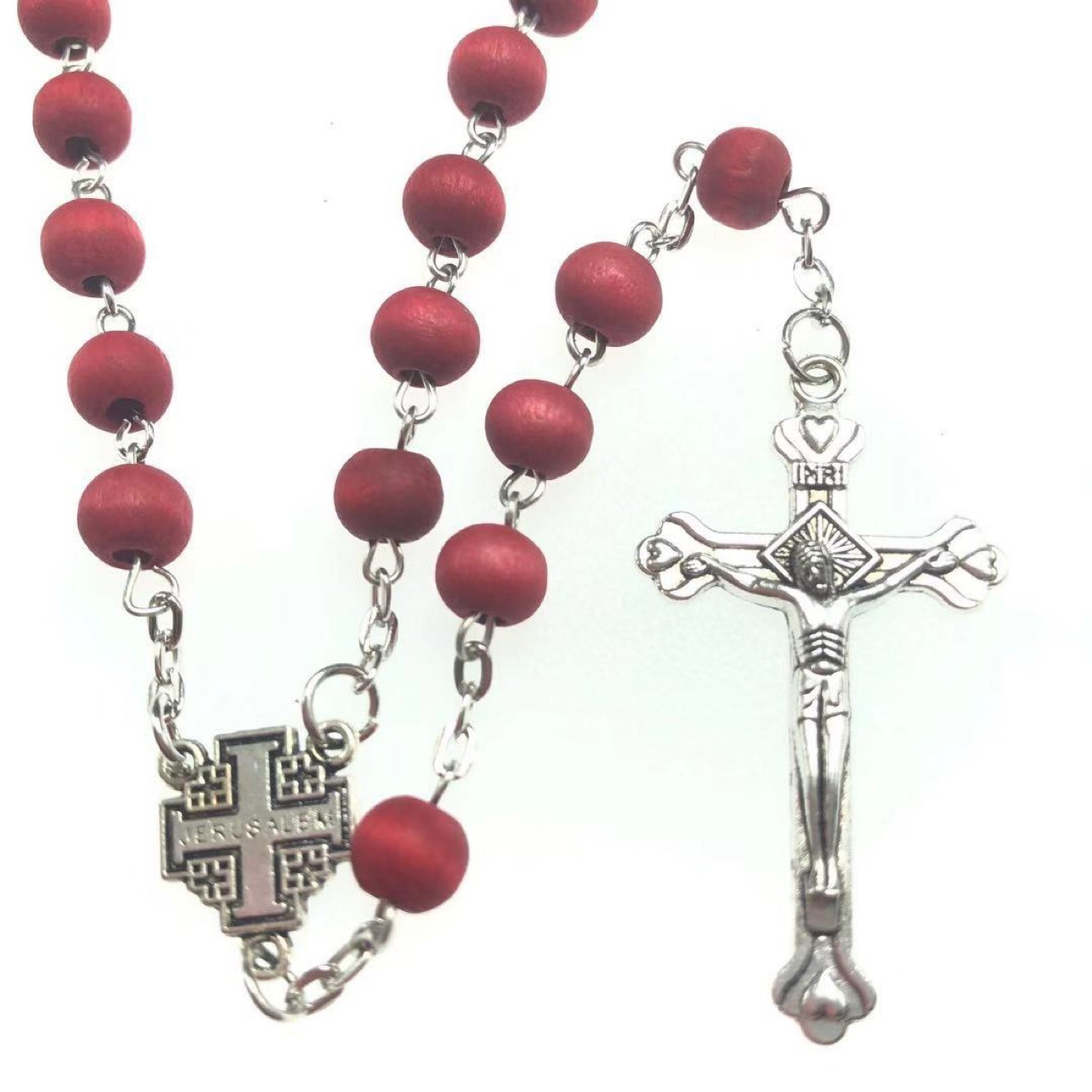 6x7mm wooden bead religious necklace, 9-pin, 59 rose-scented rosine cross necklace pic 3