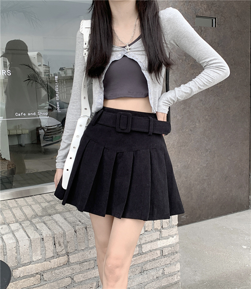 秋冬季韩版2024新款时尚辣妹高腰显瘦短款百搭纯色百褶半身裙子女详情28