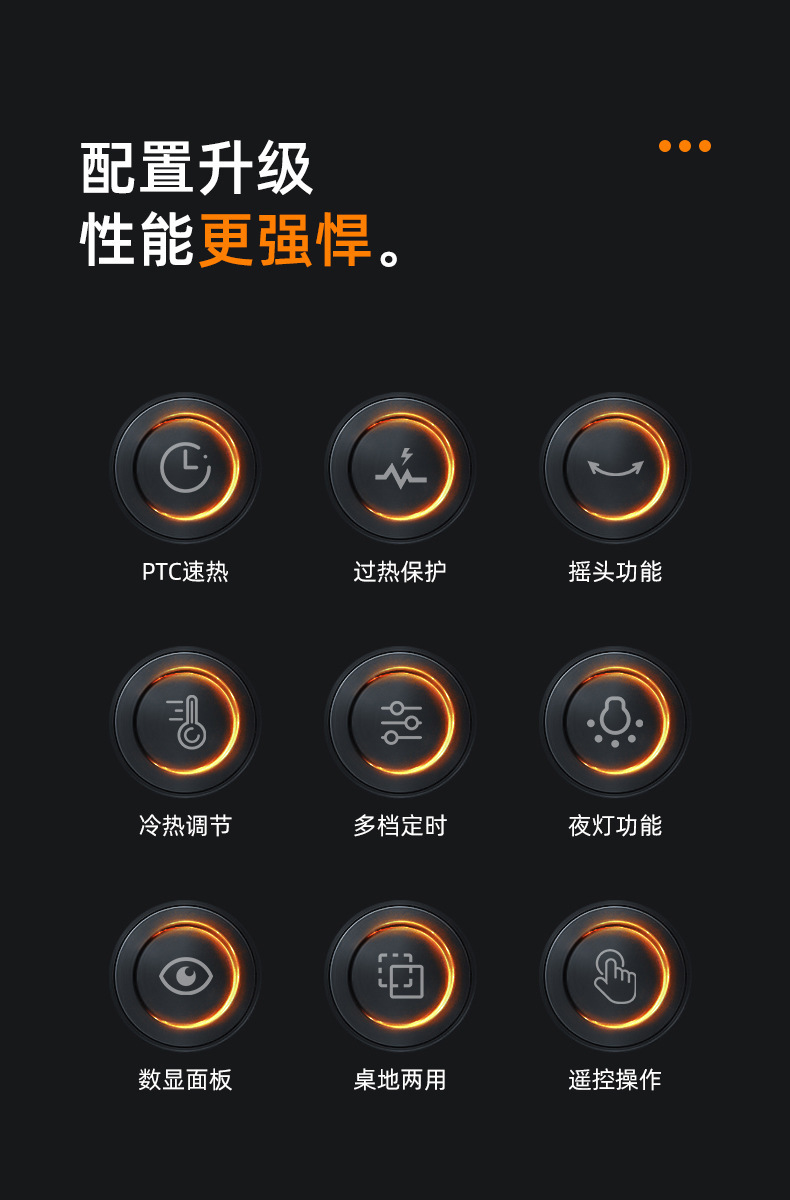 跨境新款暖风机家用立式电暖器摇头节能大功率冷暖两用取暖器夜灯M141详情2
