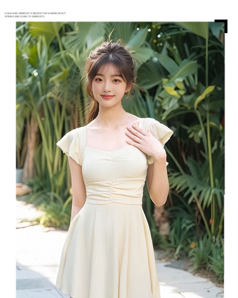 新款连体泳衣女高级感简约纯色裙式修身遮肚显瘦度假泳装时尚遮阳防晒详情6