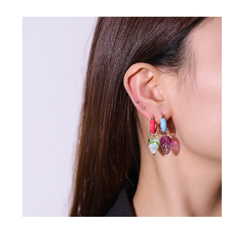 肯杰ins风琉璃珠天然石个性桃心滴油珐琅不对称耳环女式欧美hoop详情7