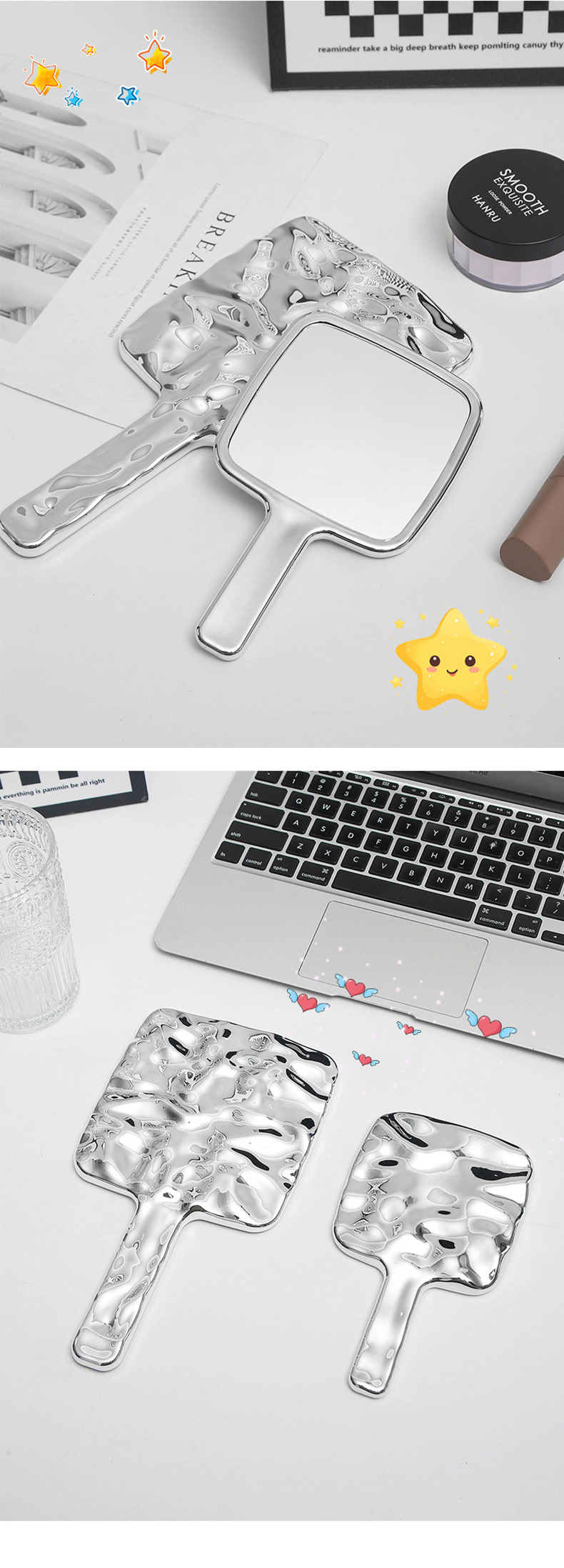 网红高级感手持化妆镜家用复古ins风镜子女随身便携手拿美容镜详情6