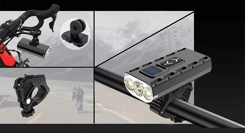 2024 Yaqi Cross-border New three-light bicycle lamp cycling equipment accessory, high-brightness with battery level display and high and low beam pic 10