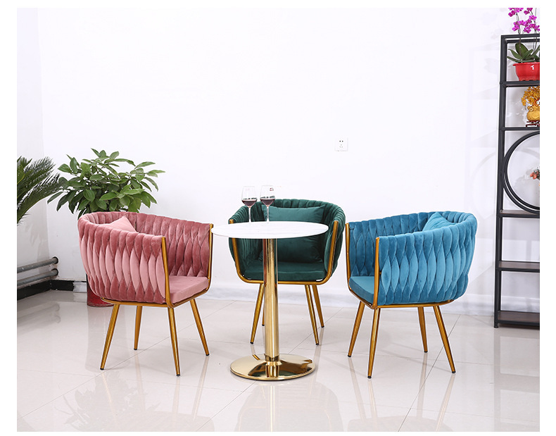 北欧风家用餐椅家具铁艺绒布靠背座椅西餐厅咖啡厅休闲设计师桌椅详情15