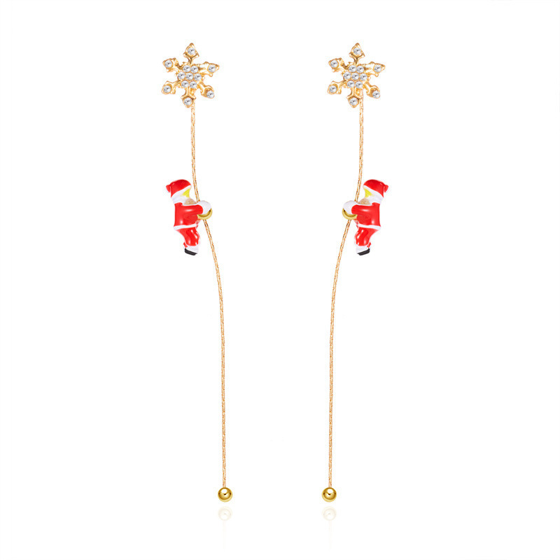 欧美跨境新款圣诞节耳环创意百搭会爬的圣诞老人不对称耳环女批发详情30
