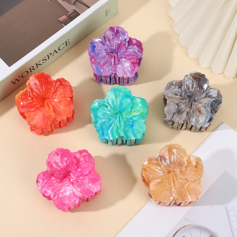 2025年夏季新款多巴胺大理石纹发夹饰品抓夹紫荆花高级感鲨鱼夹详情6