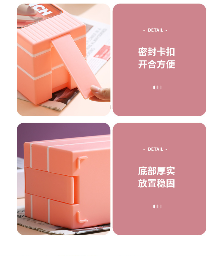 Japanese-style double-layer plastic lunch box, office worker lunch box, microwave oven sealed insulated lunch box, portable student lunch box pic 13