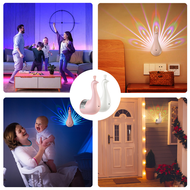 Household daily necessities, remote-controlled wall-mounted bedside creative night lights, ambient lights, peacock seven-color birthday gifts, projection lights pic 8