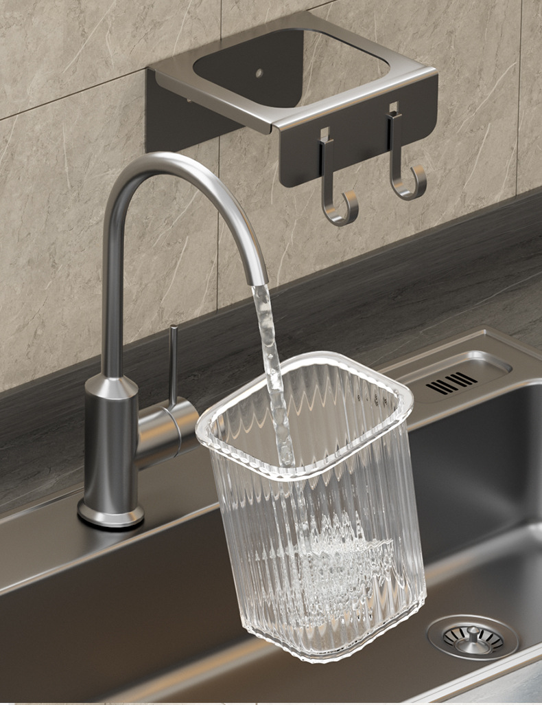 Non-drilling household wall-mounted light luxury chopstick holder, kitchen detachable 筷笼 storage rack, spatula, spoon storage hook pic 22