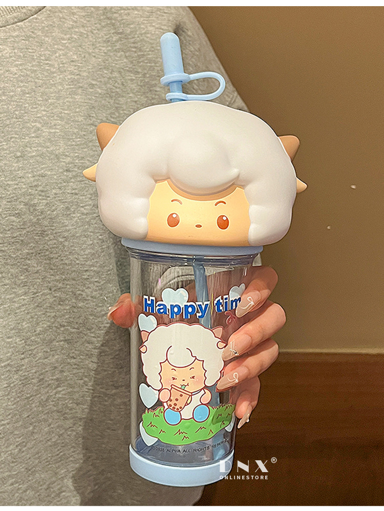喜羊羊与灰太狼联名大头水杯儿童学生专用tritan吸管水壶随身水杯详情9