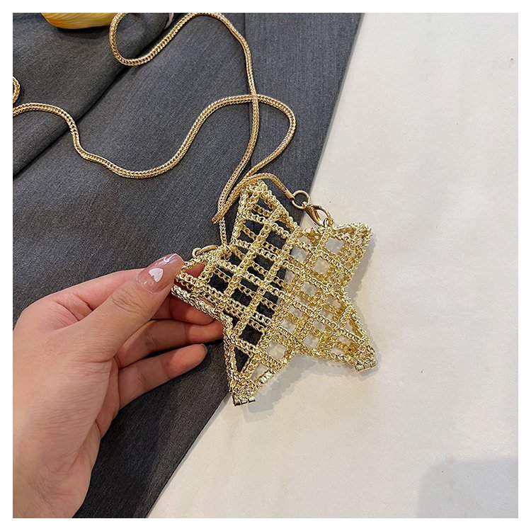 跨境2024夏新款小香风镂空金属星星包晚宴包单肩斜挎气质链条女包详情43