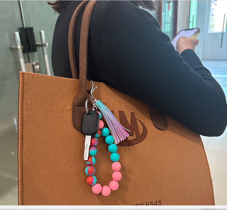 Rainbow silicone bead tassel bracelet, keychain, pendant, mobile phone chain, colorful beaded hanging rope, jewelry, bracelet accessories pic 13