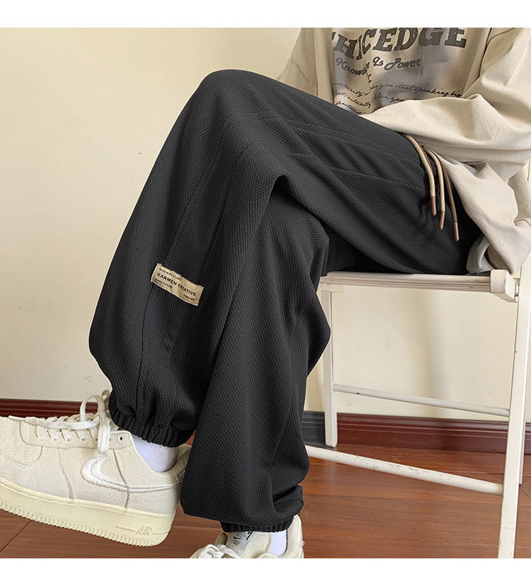 华夫格裤子男士2024秋季潮牌宽松九分束脚卫裤大码青年休闲运动裤详情36