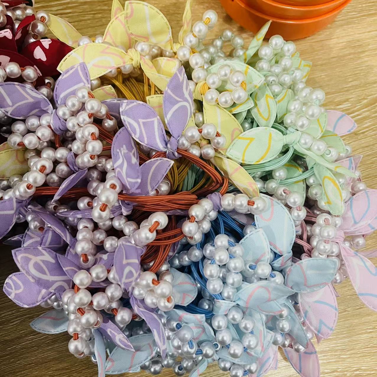 40 # hair tie, pearl rabbit ears, one-yuan rubber band hair tie, pearl rabbit ears hair tie, popular hair accessories, street stalls, street accessories supply, one-yuan supply pic 1