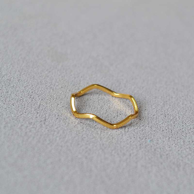日韩简约素圈波浪曲线黄铜镀金INS风纤细叠带时尚个性戒指食指戒详情14