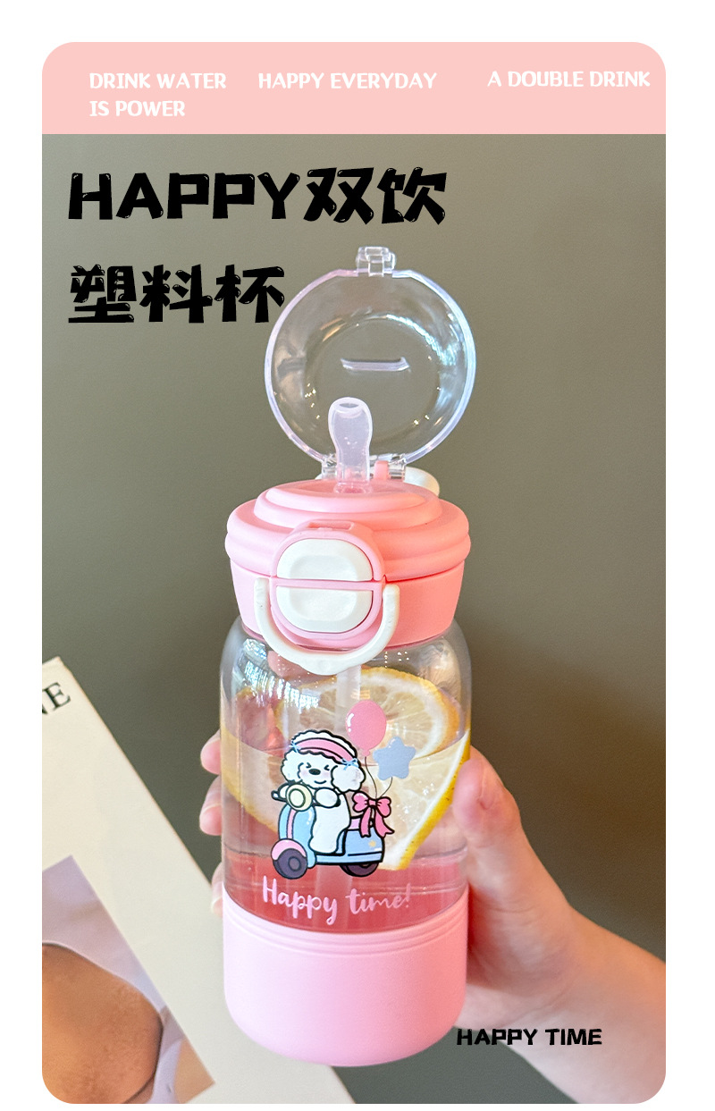 卡通儿童水杯新款夏季吸管水杯双饮便携大容量高颜值双饮塑料杯子详情1