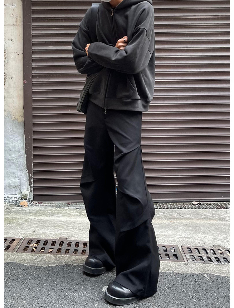 2023 new style cleanfit dress pants with a niche design, pleated, loose, casual, wide-leg, slightly flared floor-length pants for men pic 4