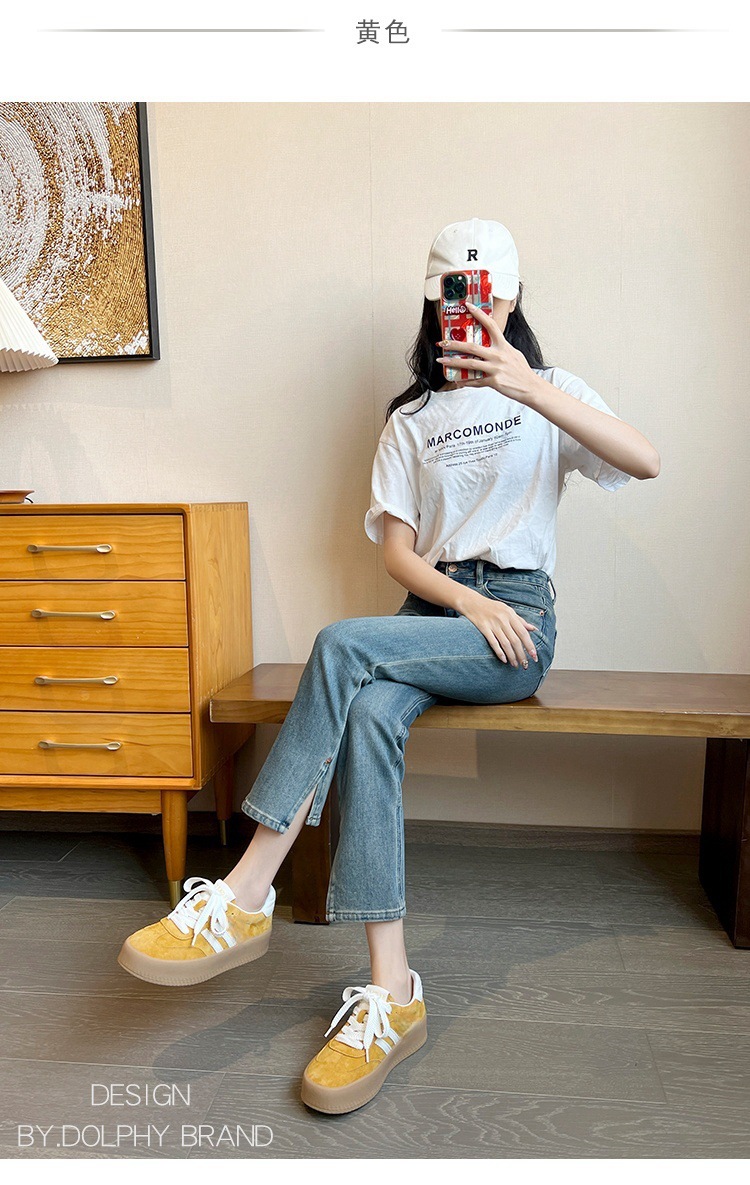 厚底拼色德训鞋女2025新款小个子增高百搭平底系带运动休闲阿甘鞋详情21